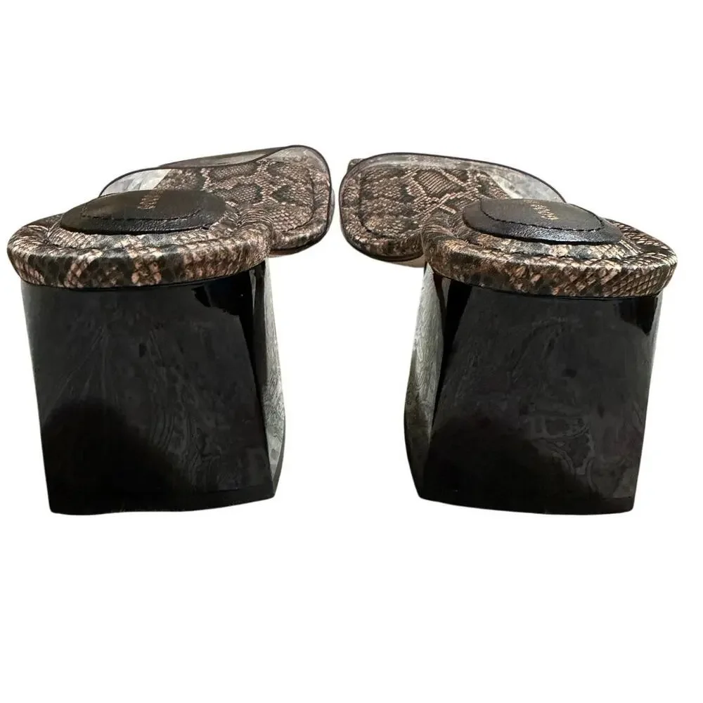 Good American Snake Print Clear Strap Block Heel Sandals Brown Size 6 Womens